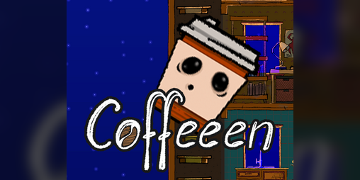 Coffeeen game cover featuring a small illustrated coffee cup